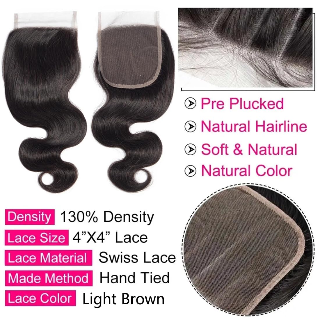 DUAUJUIU Closure Human Hair 4x4 HD Transparent Lace Closures Body Wave for Women Virgin Hair Lace Closure 20 Inch - Image 2