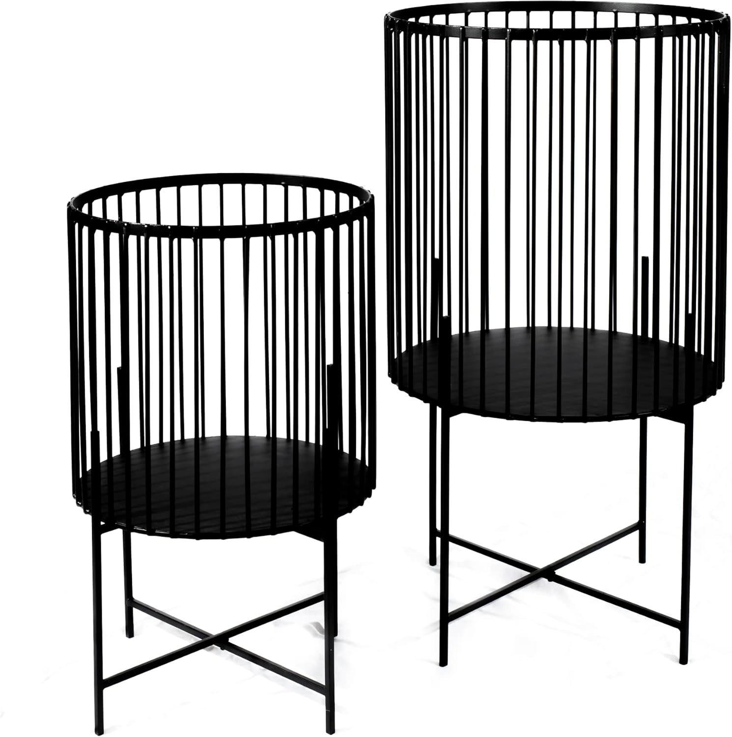 Five Lime 2Piece Black Metal Plant Stand, Mid Century Modern Décor for