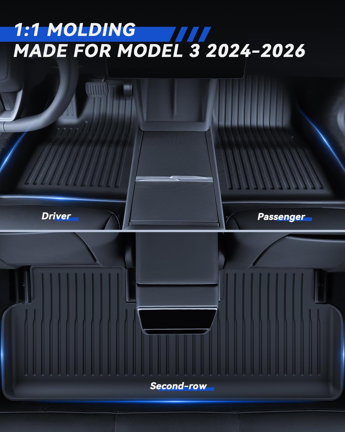 Alfombrillas 6 Pzs para Tesla Model 3 2024-2026 Alfombrillas para Todo Clima 3D con Bordes Altos TPE Alfombrilla de Maletero de 3 Capas para Tesla Model 3 Highland Accesorios