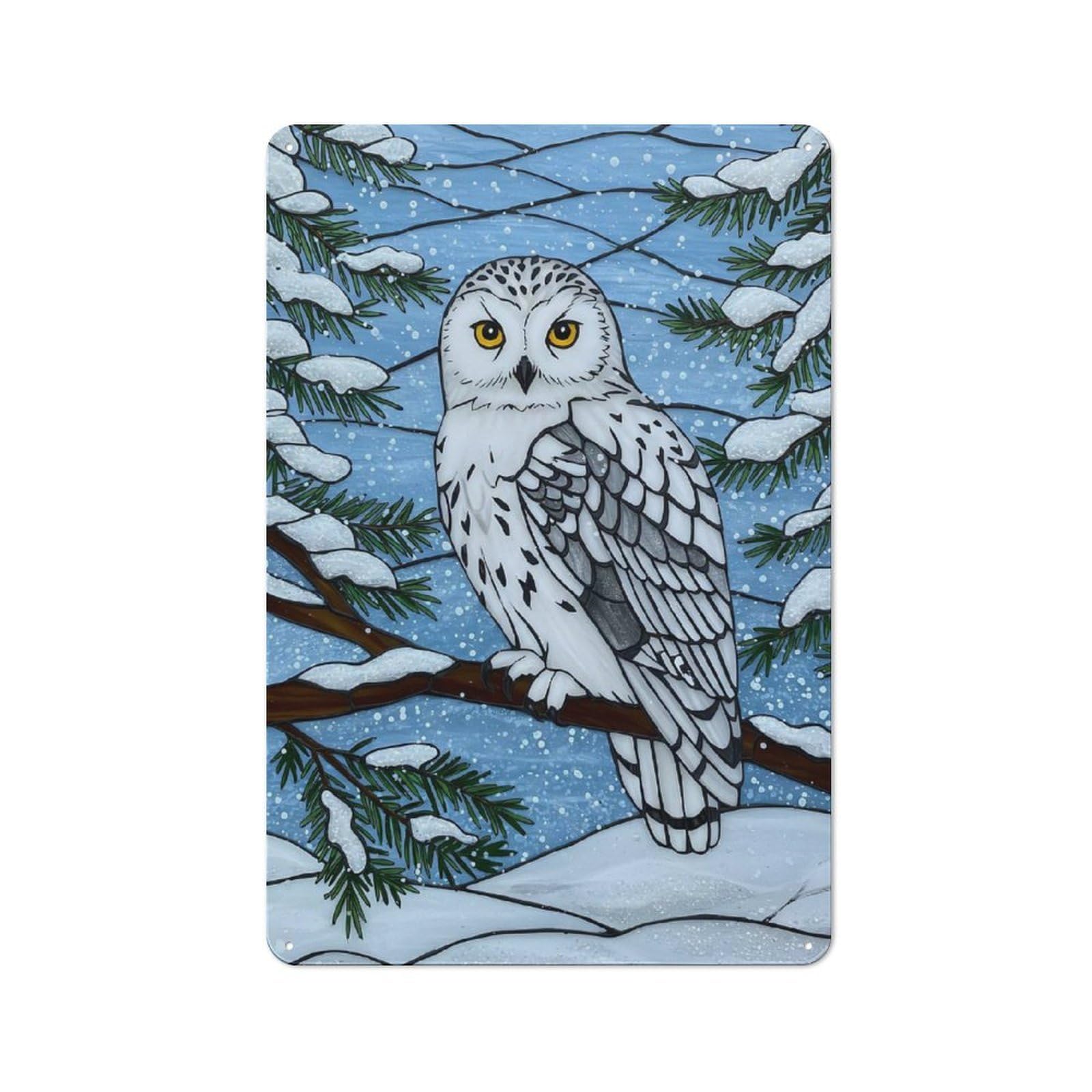 Junmoney Style-11 Snowy Owl Winter Tin Sign 30X20cm For Workshop Wall, Vintage Wall Decor, For Metal Sign Collectors, For Garage And Workshop Walls