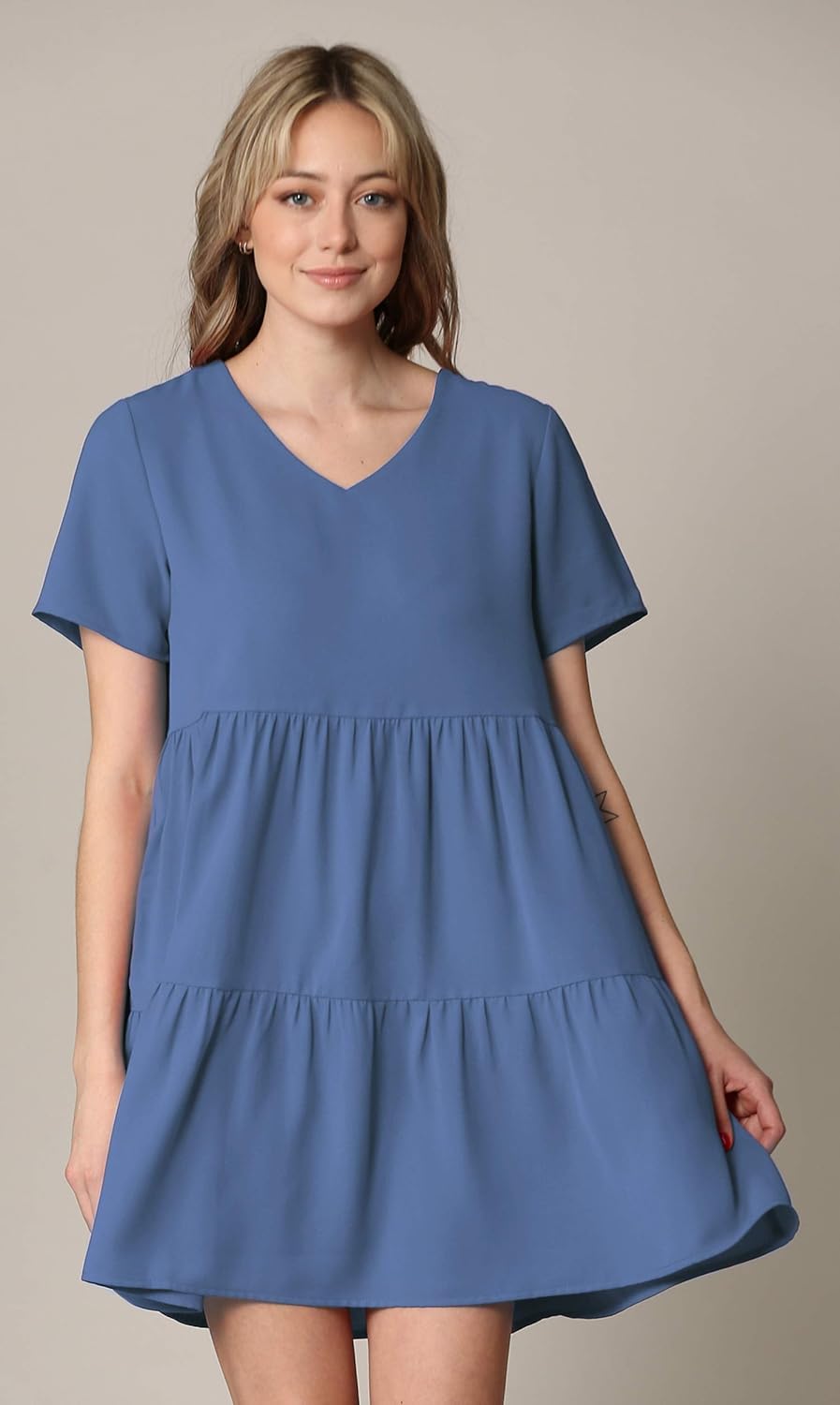 Lock and Love Women's Summer Tunic Dress V Neck Casual Loose Flowy Swing Shift Dress - Image 4