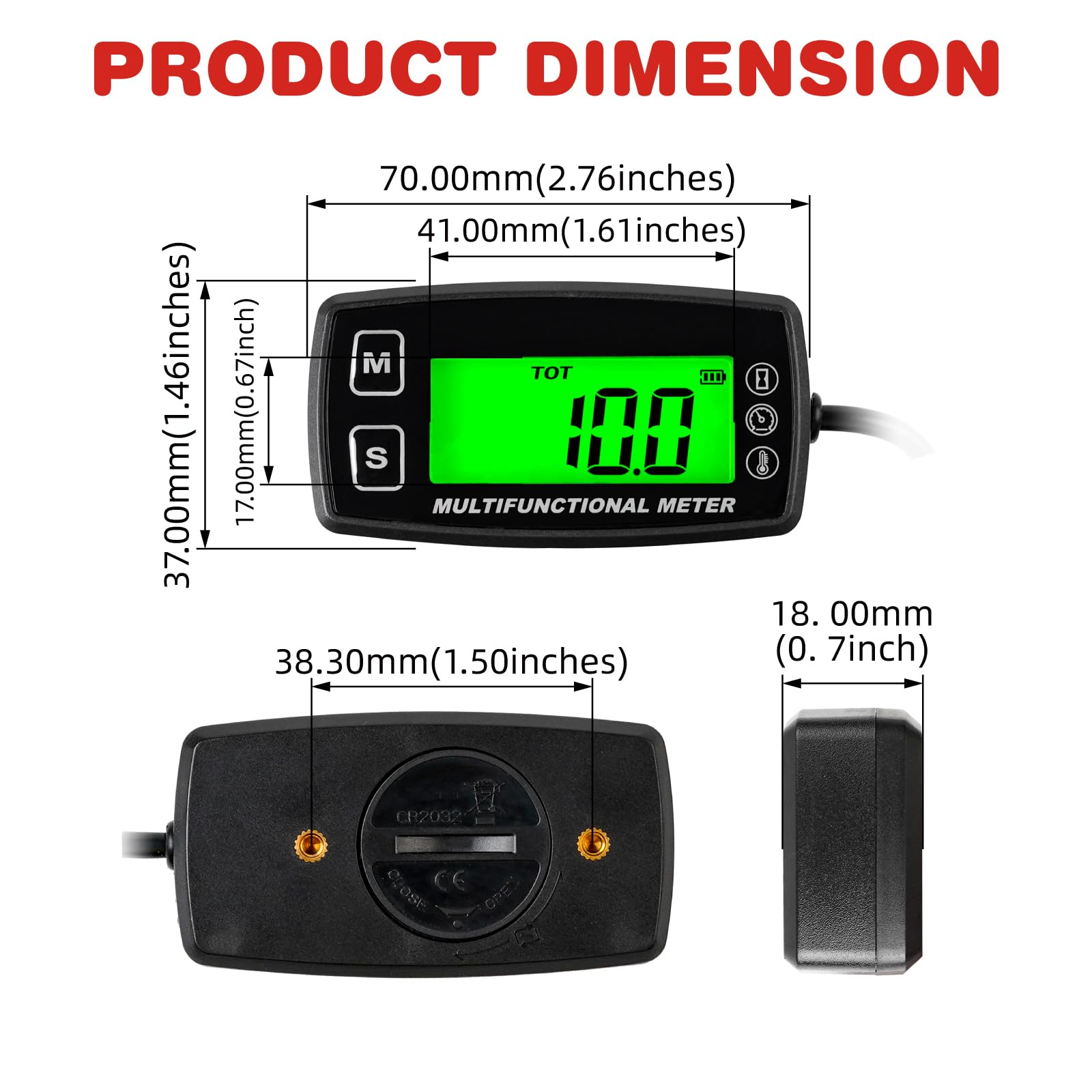 Tachymètre numérique RileyFine RQ-HM035T, fonction horloge, rappel d’entretien, mesure de la température, pour tondeuses à gazon, tracteurs, mini-vélos, motos, compresseurs, générateurs, motoneiges, b