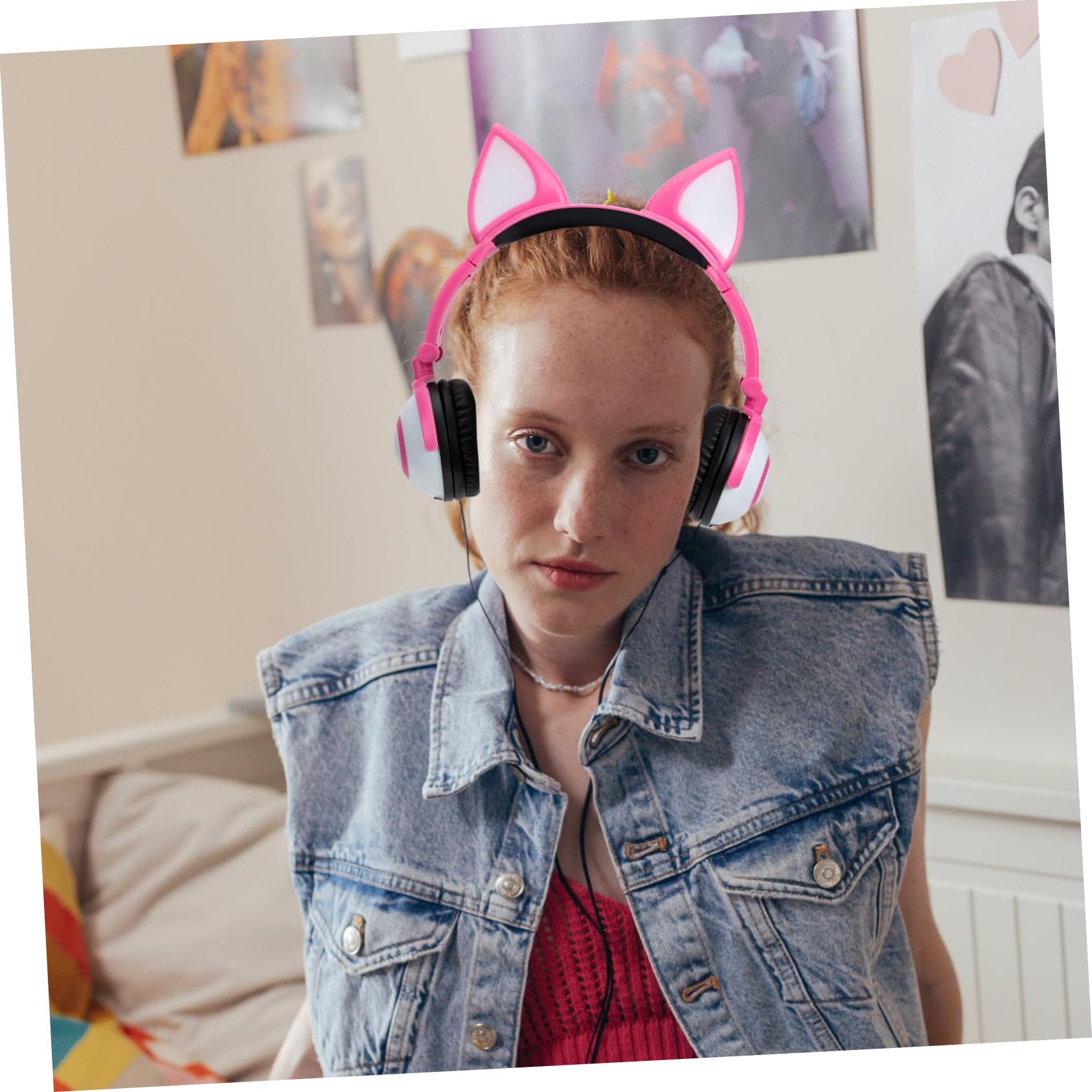 HOMSFOU Cuffie Luminose Cuffie Cablate Con Cancellazione Del Rumore Sopra L'auricolare Stereo Cablate Sull'auricolare Per Bambini Auricolari Per Il Fitness Pvc Rosa