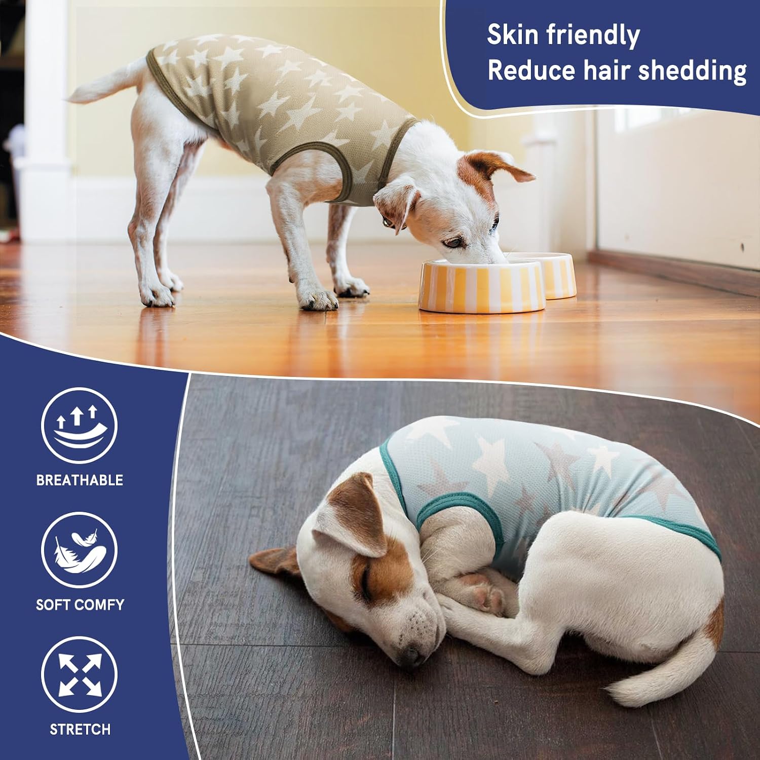 Quick Dry Summer Dog T-Shirts 2 Pack - Cooling Star Print Pet Tees for Small to Large Breeds — view 2