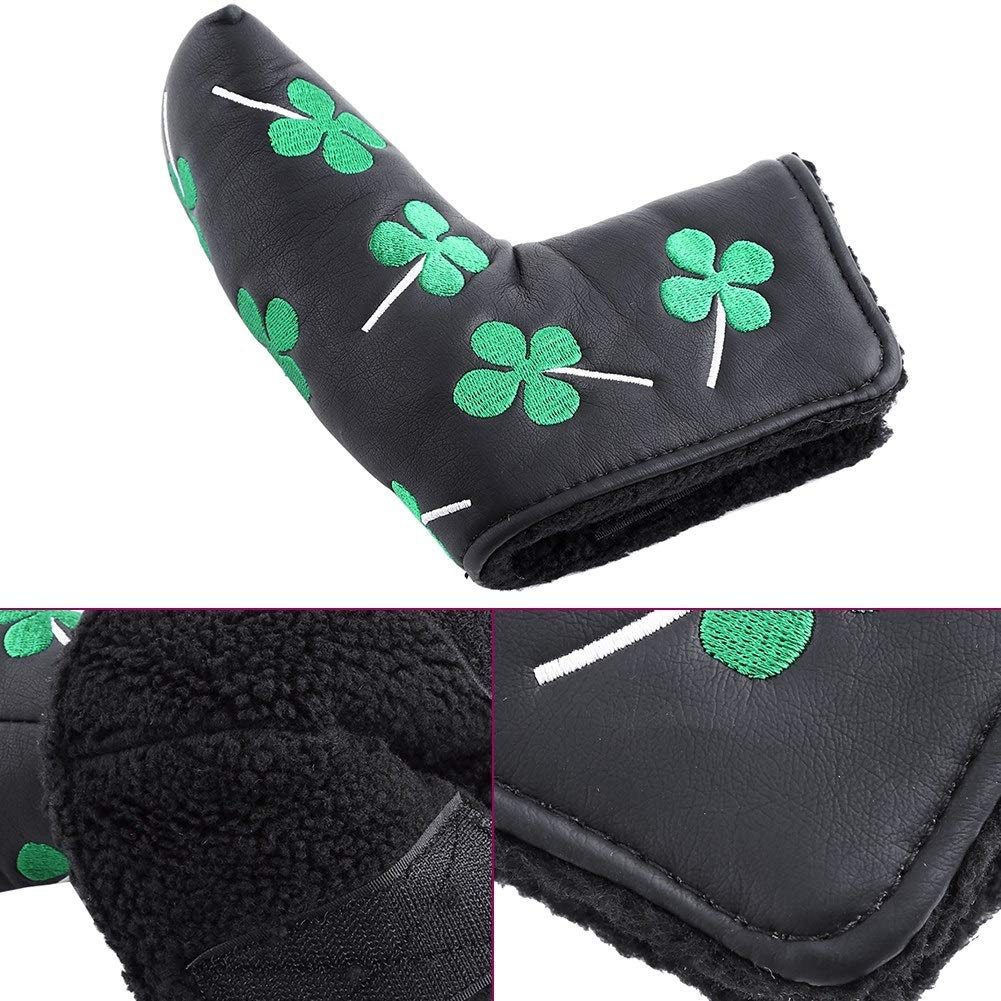 Nikou Putter Cover Clover Golf Headcover Blade Cover, Pu Four Leaf Accessorio per attività(Nero)