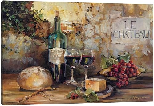 TIMUBA Arte de pared de estilo vintage para cocina, comedor, decoración de pared de vino y tazas, pintura de acuarela, 18 pulgadas de largo x 12