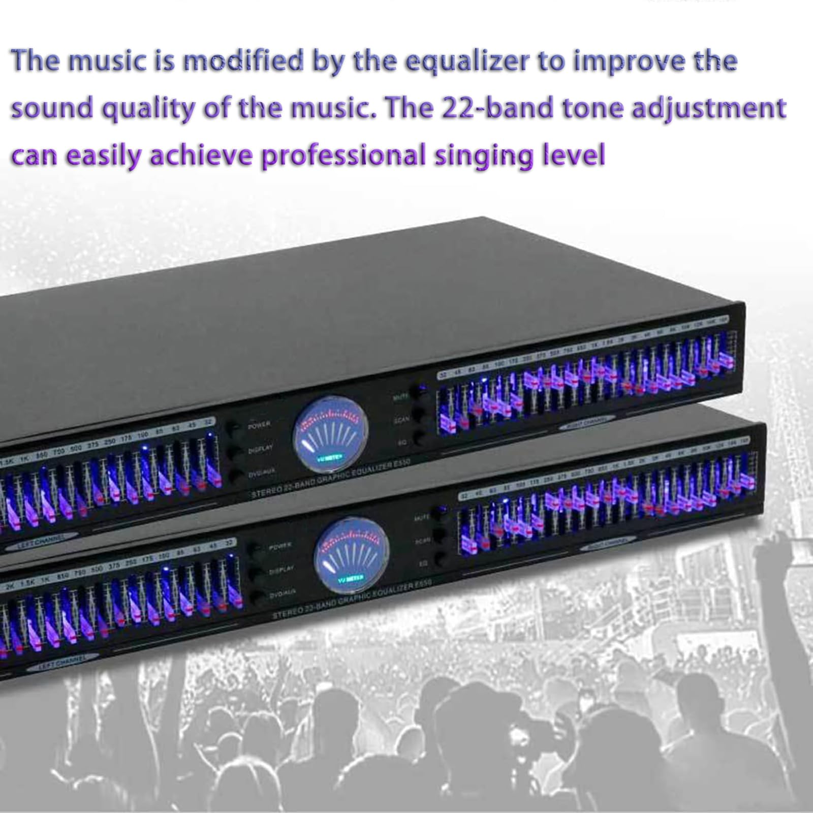 Dsp Audio Equalizer, 22-pasmowy korektor graficzny stereo z automatyczną redukcją szumów, 10 zaprogramowanych efektów do domowego audio i studia nagrań, wciągające wrażenia dźwiękowe
