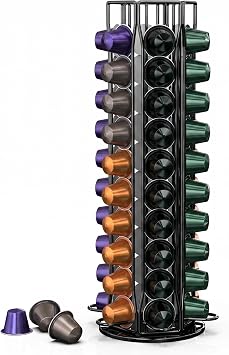 Rotating Coffee Pod Holder for Nespresso Original, Holds 60 Pods, Black
