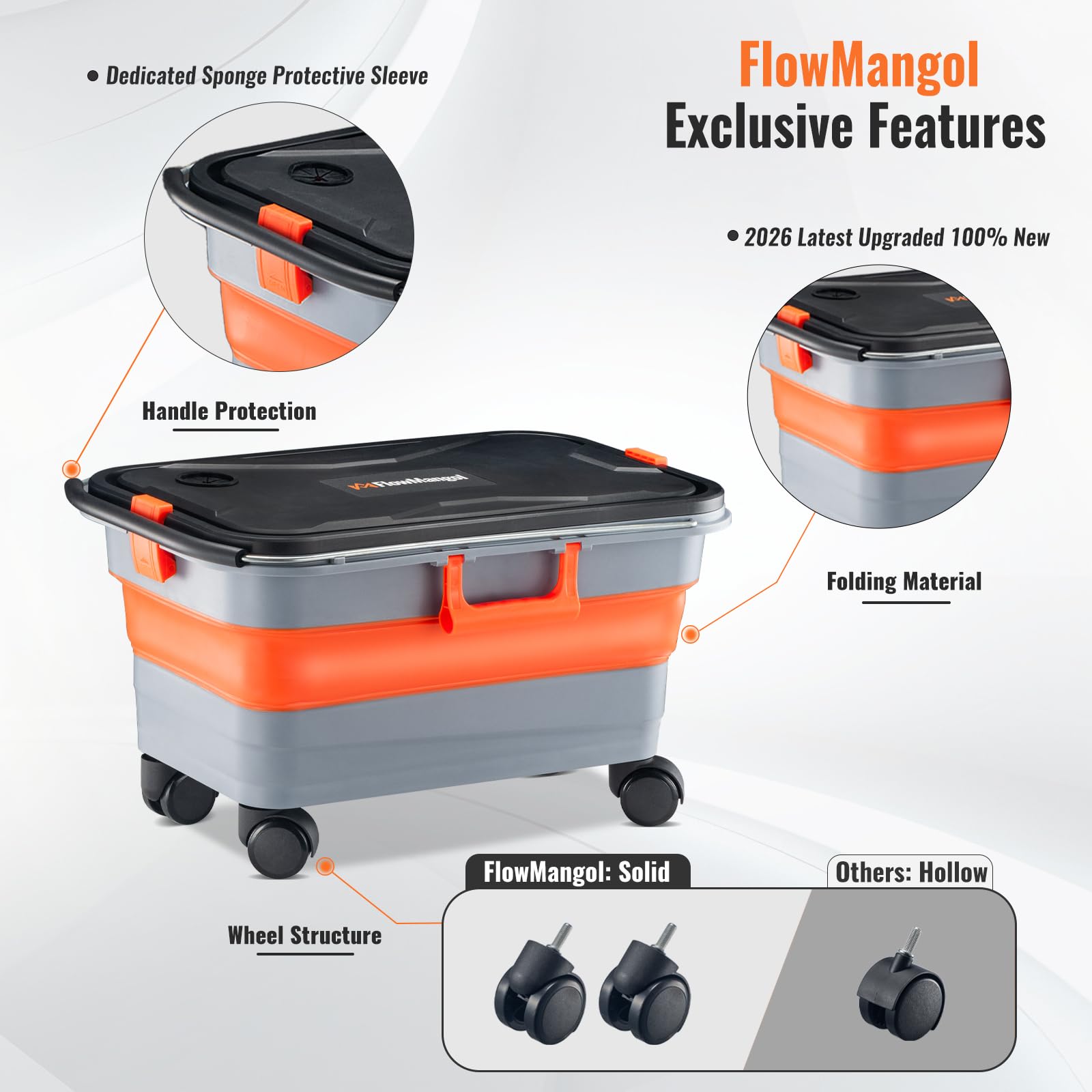Glide CB 55 - Cubo plegable de 5.5 galones dedicado para lavado de autos con ruedas, mango y salida de agua, plegable multiusos para limpieza de fregona, camping, RV, baño de mascotas y