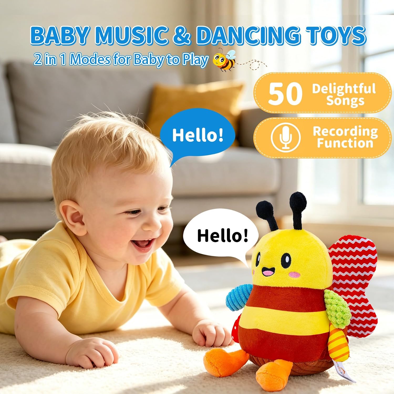Baby Toys 6-12 Months, Musical Crawling Toys Bouncing Dancing Octopus Plush Toys 12-18 Months, 50 Songs & Recording Feature, Interactive Toddler Toys Age 1-2 Tummy Time Toys for 1 Yr Old Boys Infants