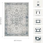 Rugxara Règles de la zone 5x7, Rugs lavables pour le salon, ancienne Rug bleu clair Boho pour le bureau, salle à manger, chambre pour enfants et ferme, rug en zone antidérapante durable pour les zones de haute circulation