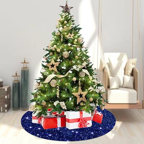 Miniatura 6 de Falda de árbol de Navidad con lentejuelas azules, falda de terciopelo grueso con purpurina, falda de árbol de Navidad de 21 pulgadas, falda de árbol