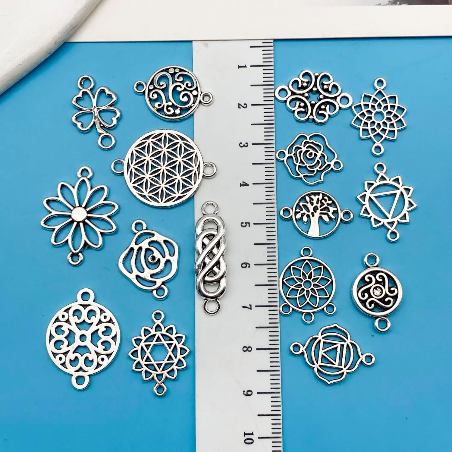 Youdiyla 90pcs Alloy antique silver hollow flower set series Pendant Jewelry Making DIY Keychain Earrings Pendant Various Design Charms for Jewelry Making Bracelets Necklace (SN44) - Image 5