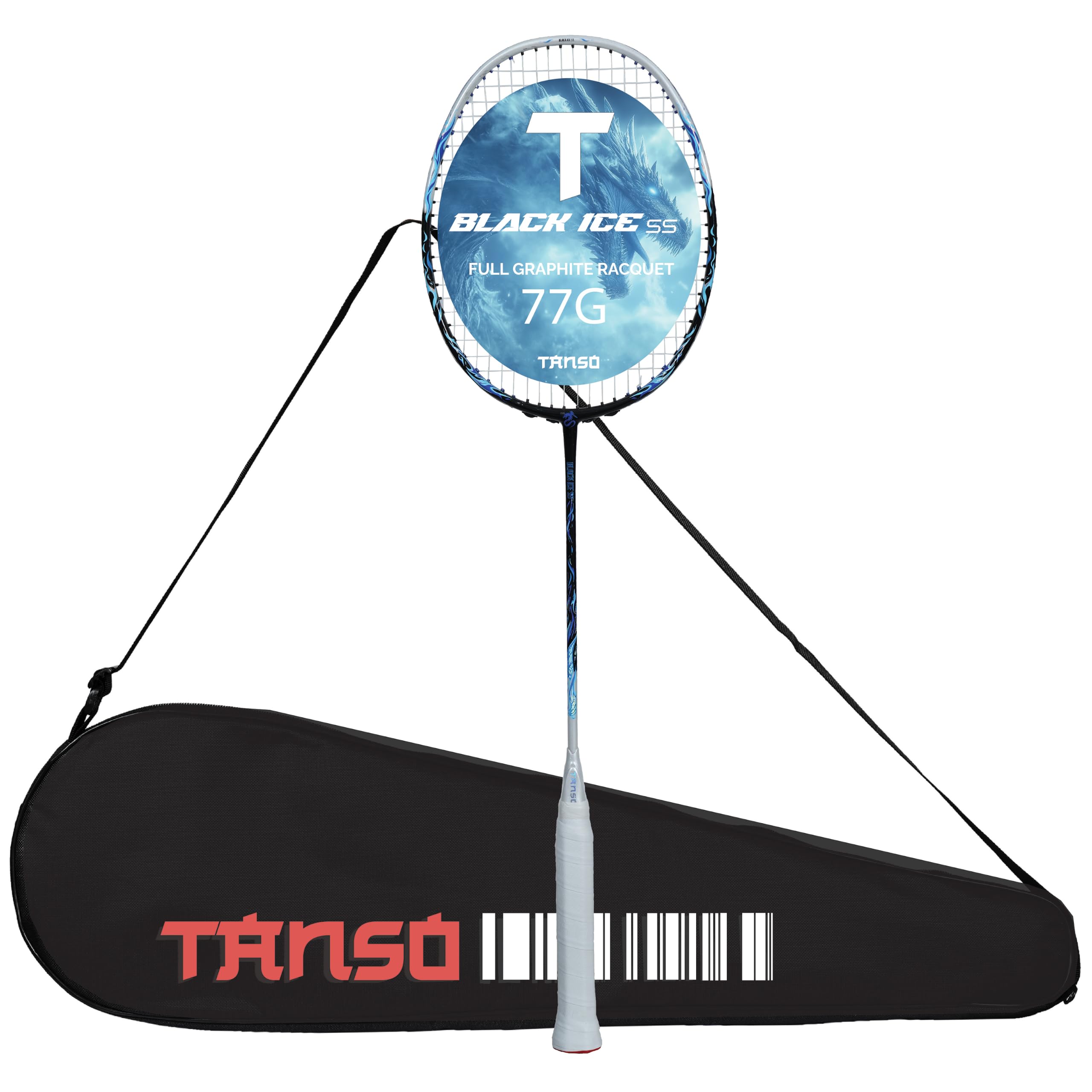 TANSO Black Ice SS Full Graphite Ultra Light Weight Carbon Fibre Strung Badminton Racket (Super Series | 35 Lbs Tension | 6.5mm Slim Shaft | 77 Grams | Premium Strings & Full Cover) – Speed & Control-image-49