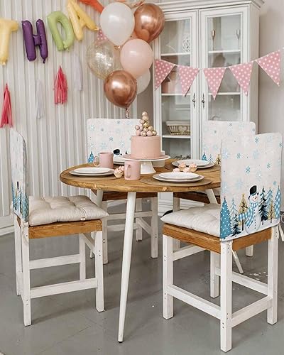 Vista 44 de Fundas para sillas navideñas de muñeco de nieve negro, 4 piezas, fundas traseras de comedor, fundas para árbol de Navidad, protectores extraíbles