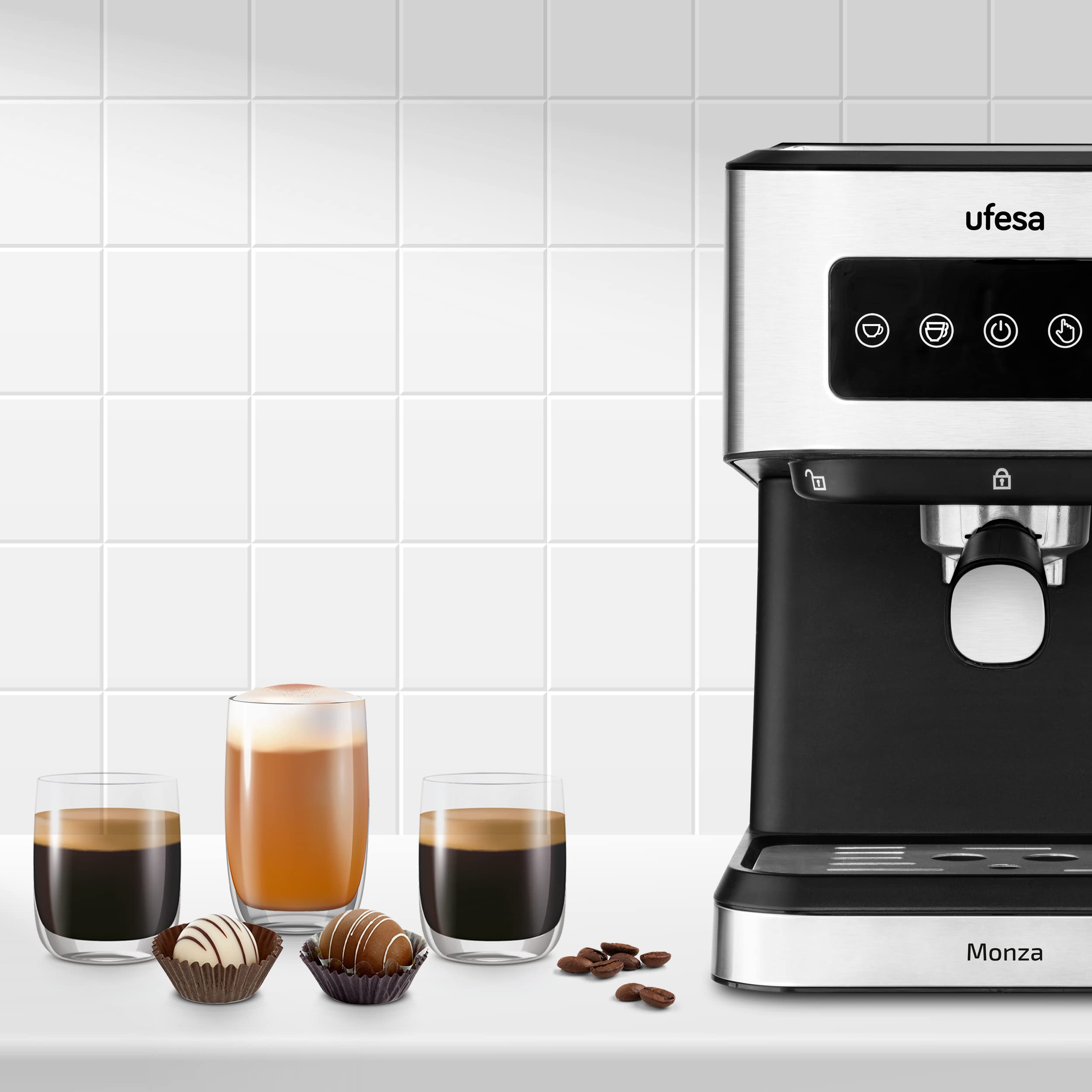 Ufesa Monza Espresso and Cappuccino Coffee Machine 20 Bar 1050 W 1.5 L Digital Touch Panel