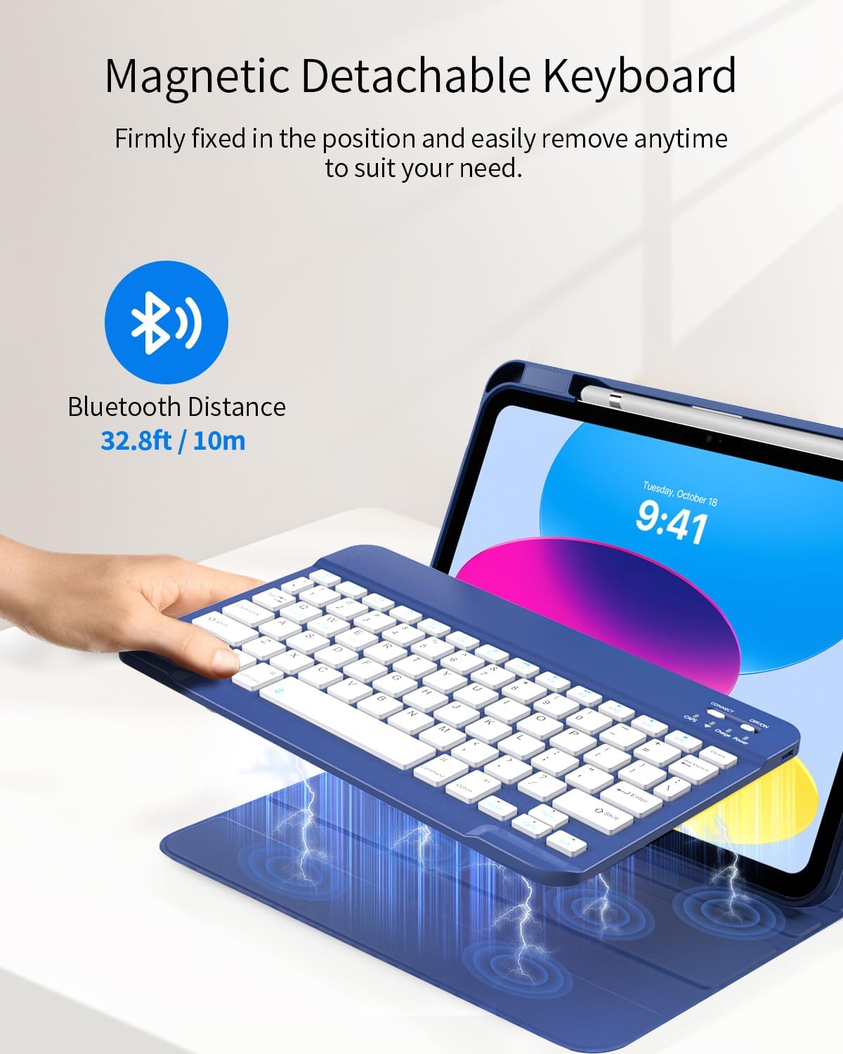TiMOVO Keyboard Case for iPad (A16) 11th Generation 11 Inch 2025/iPad 10th Generation 10.9 Inch 2022, Wireless Detachable Keyboard Cover with Pencil Holder, Multi-Angle Keyboard Folio, Blue Starry Sky