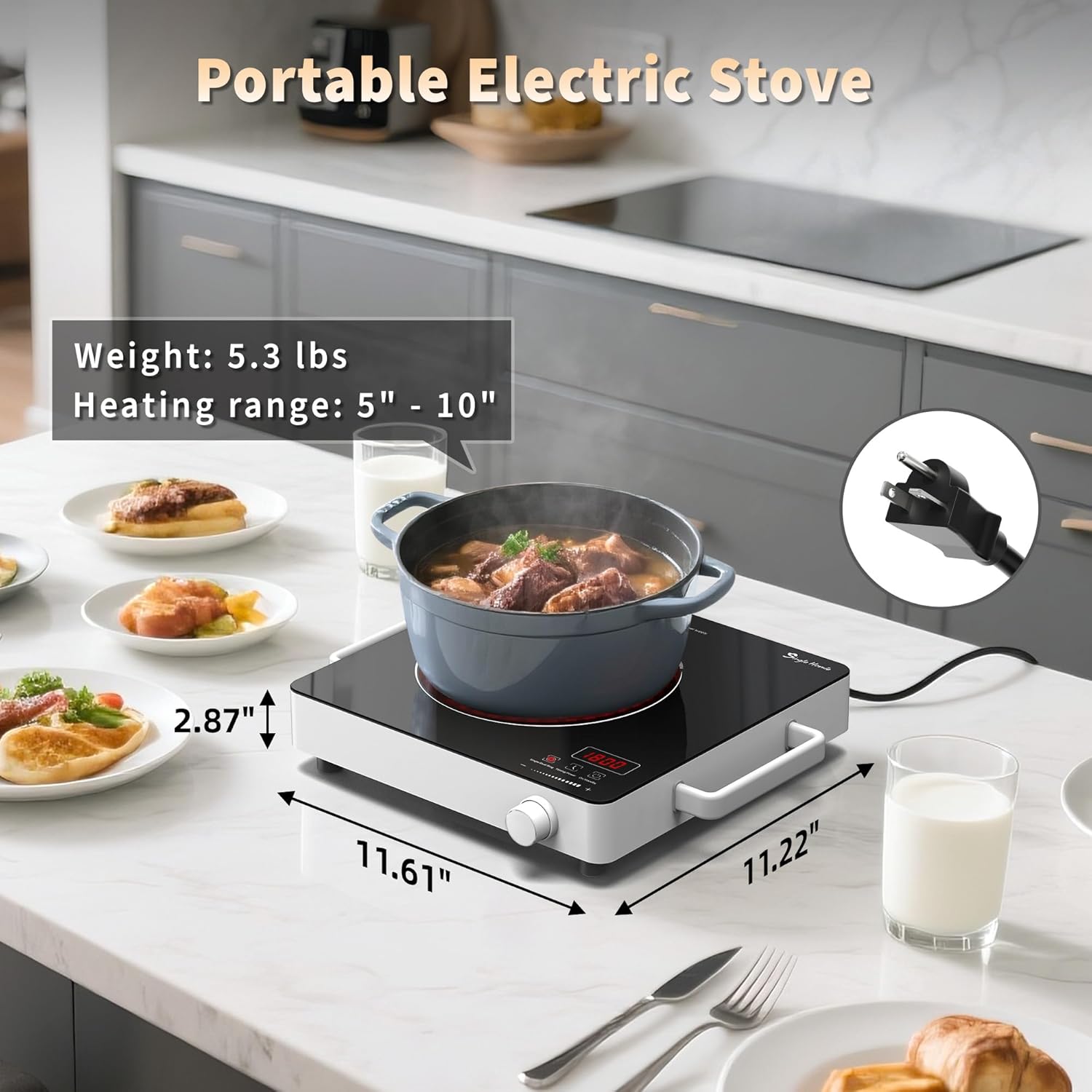 Single Burner Electric Cooktop, Portable Stove Top Burner, 1800W Electric Burner with Knob Control, 3 Hour Timer, 3 Heating Mode, 18 Power Levels, 110V - 120V Plug in