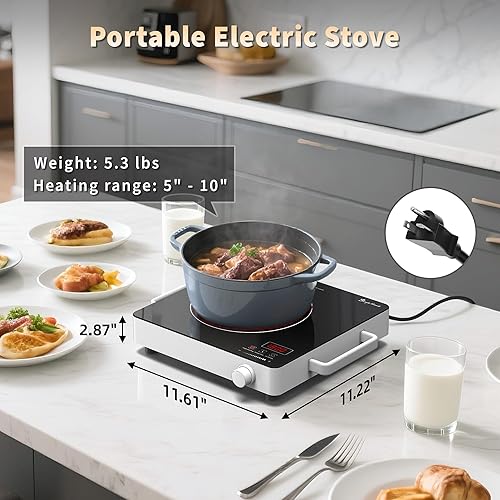 Miniatura 2 de Cocina eléctrica de un solo quemador, quemador superior de estufa portátil, quemador eléctrico de 1800 W con control de perilla, temporizador de 3
