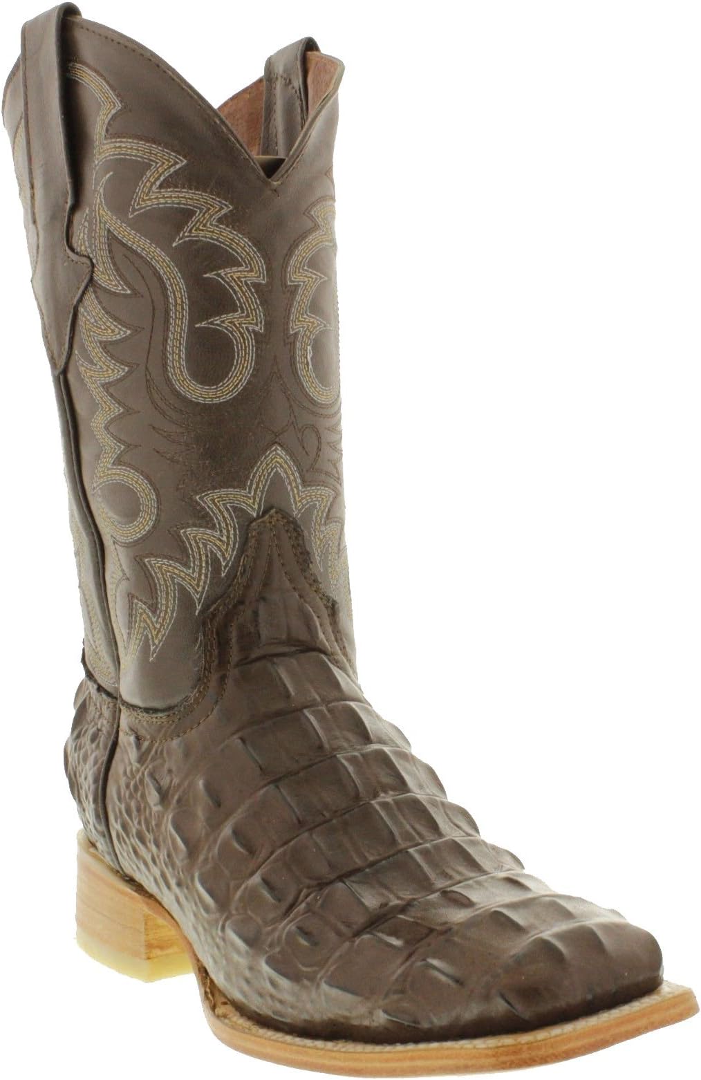 Team West Mens Brown Alligator Cowboy Boots Back Cut Print Leather Square Toe 8 D(M) US