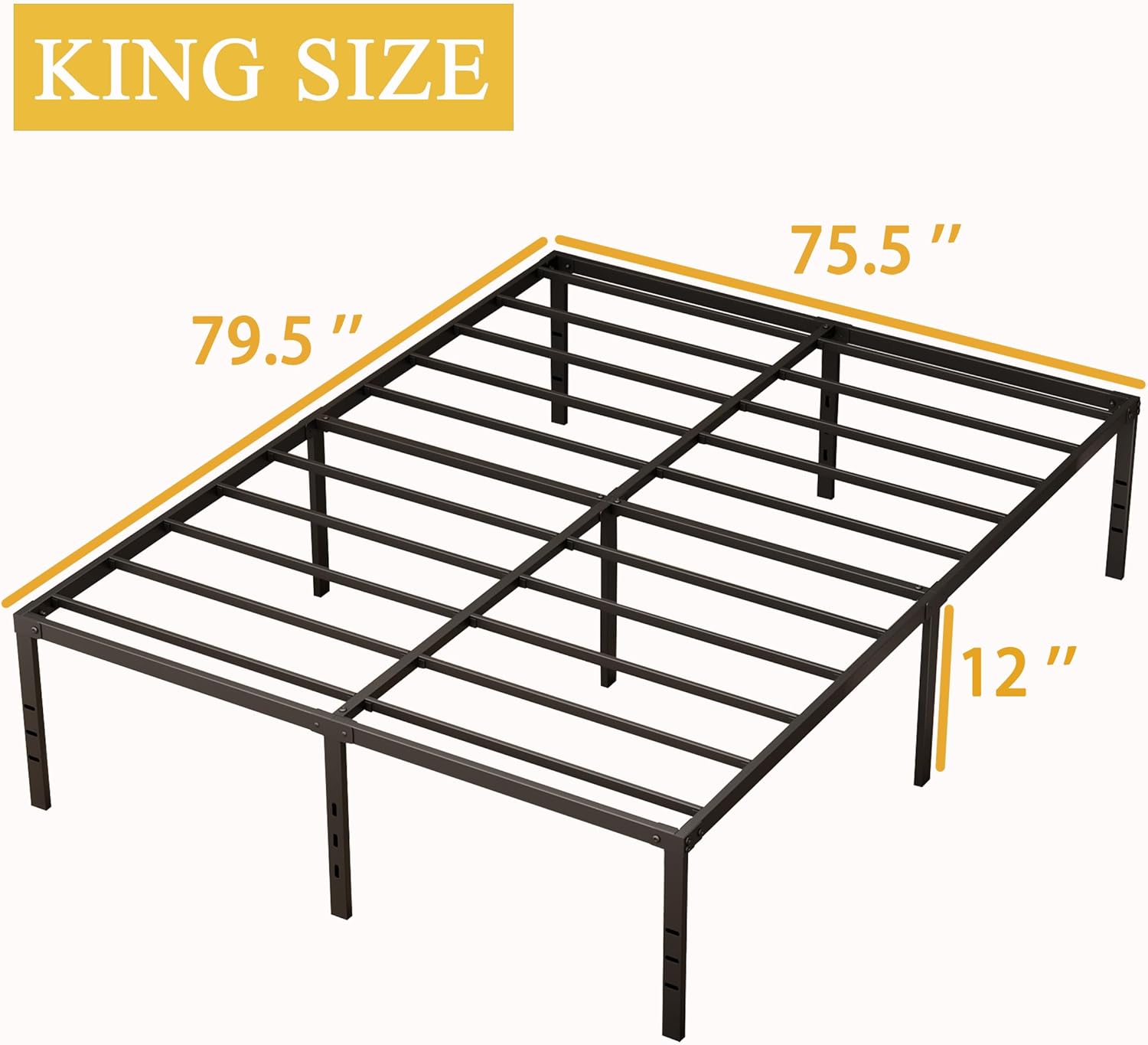 King 14inch Metal Bed Frame No Box Spring Needed, Heavy Duty Metal Platform with Tool Free Setup, Black, Durable, Suitable for Bedroom, King King 14inch Metal Bed Frame No Box Spring Needed, Heavy Duty Metal Platform with Tool Free Setup, Black, Durable, Suitable for Bedroom, King