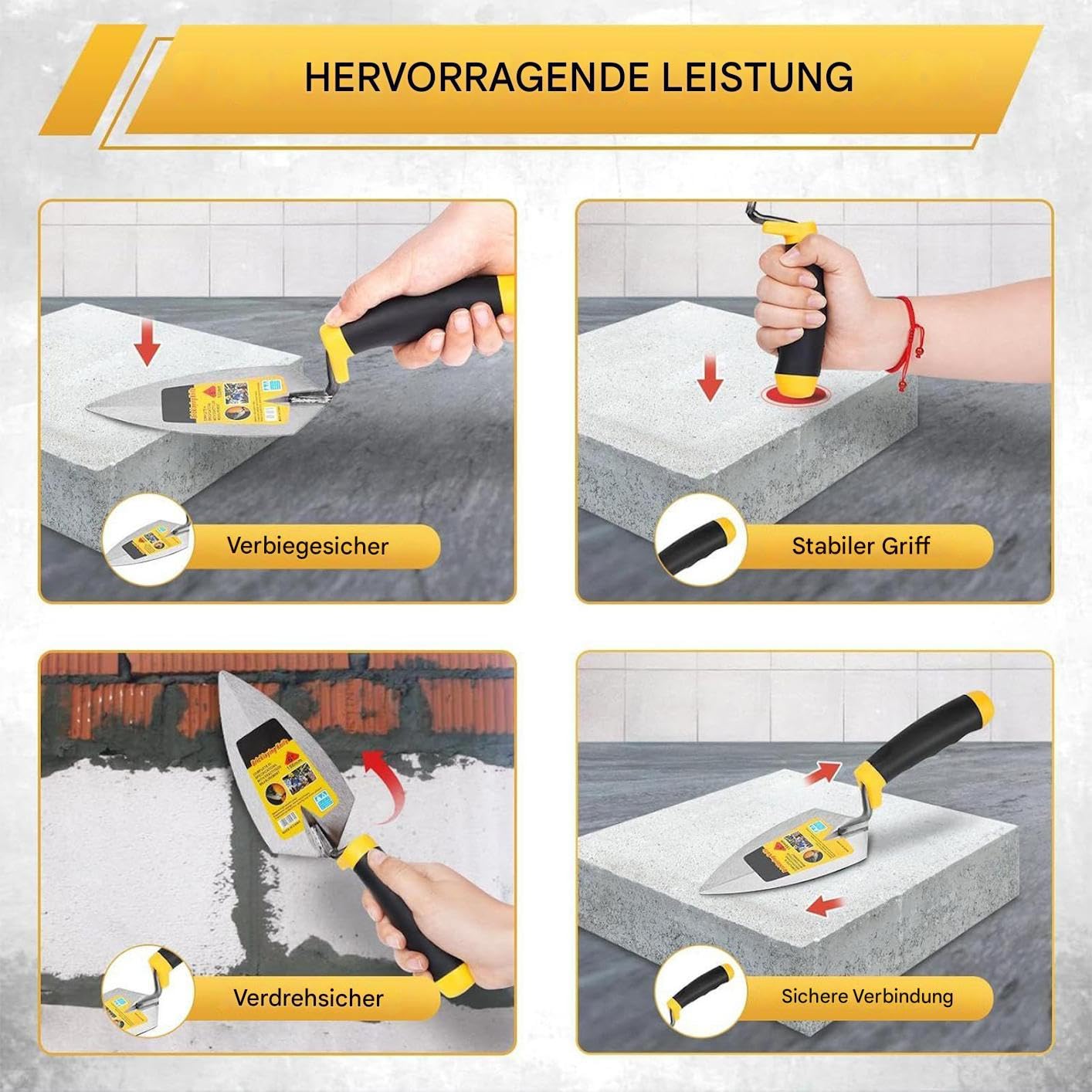 Lot de 3 truelles de maçonnerie en acier inoxydable avec poignée souple, outils pour rénovation, carrelage, plâtrage, maçonnerie, bricolage