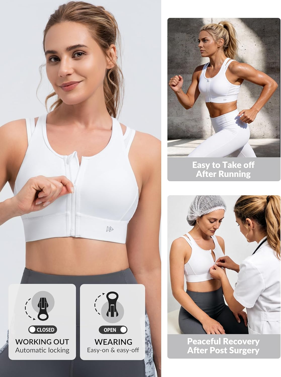 Yvette Front Closure High Support Sports Bras for Women Double Straps Plus Size Sports Bra with Sewn in Pads - Image 3