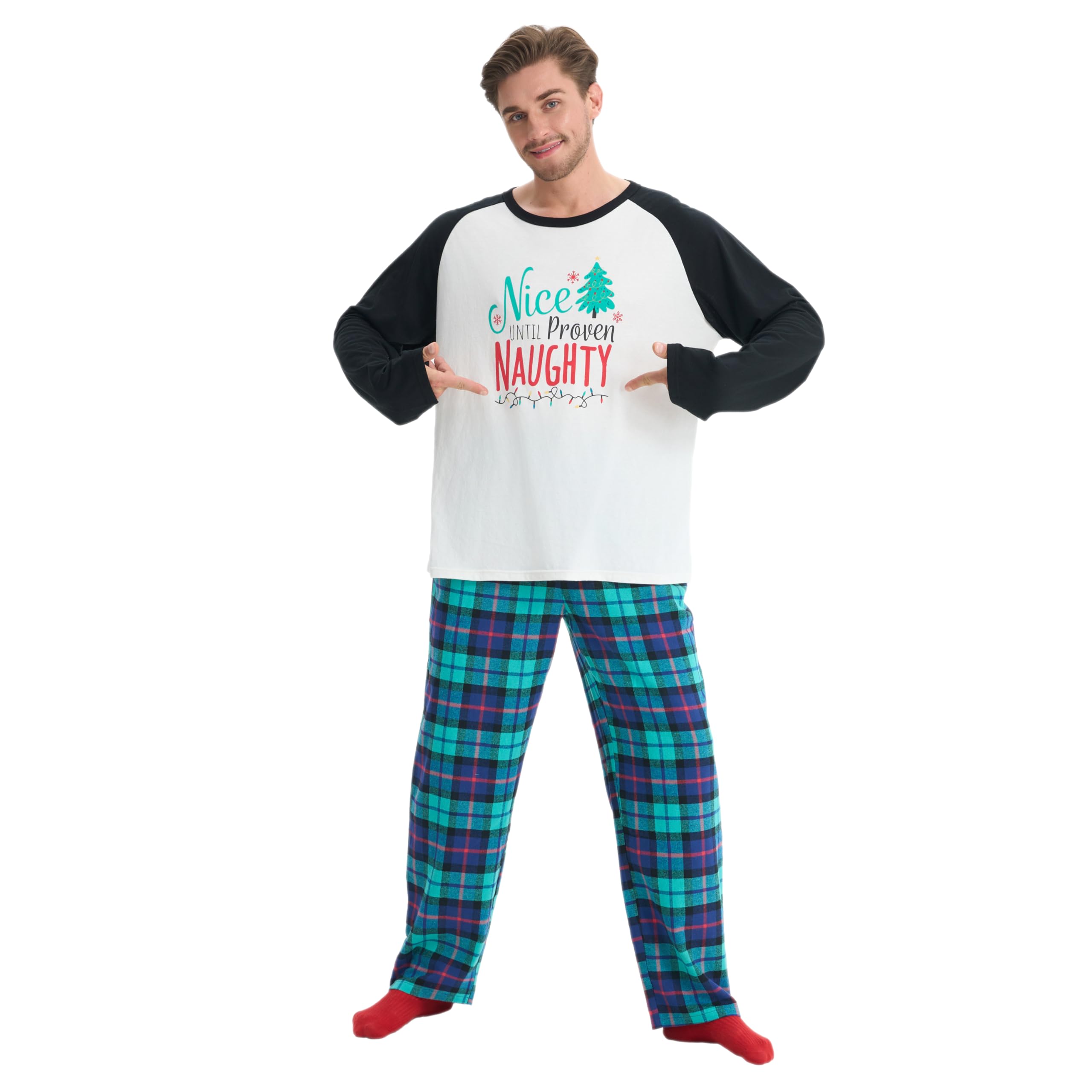 Giggling Getup Green Plaid Adult Mens Christmas Pajamas, Set with Plaid Pants and Top, for Holiday Party - XL