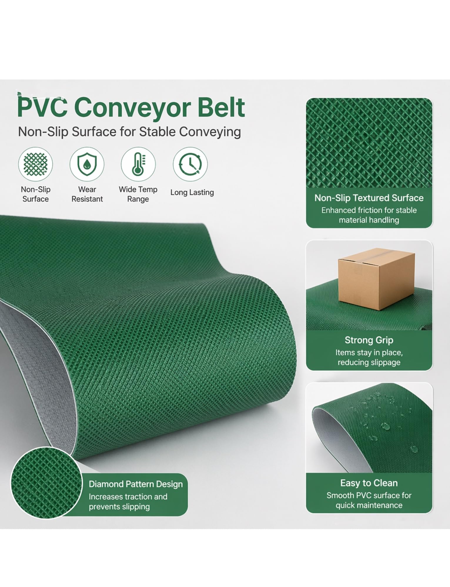 Nastro trasportatore in PVC Verde Resistente - Nastro di Alimentazione Industriale Antiscivolo Spesso 4 mm, Adatto per Lo smistamento logistico aeroportuale - Resina Resistente all'abrasione