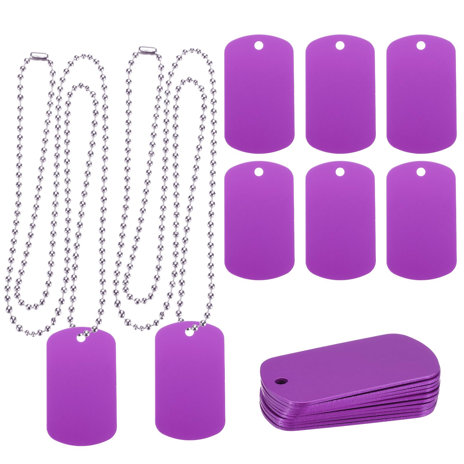 MECCANIXITY Metal Blank Tags Stamping, Aluminum Blank Tags, Dog DIY Engraving Blank Tags with Necklace Chain for Pet Dog ID Tags, Pendant Decoration, Craft Tags 10set (Purple)
