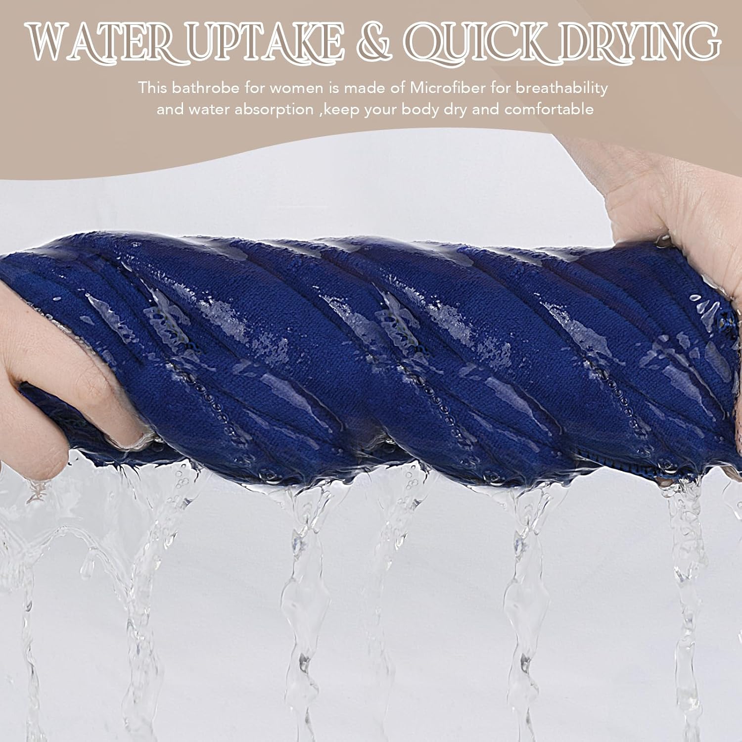 SINLAND Women's Spa Wrap Microfiber Lightweight Knee Length Bath Body Wrap Shower Towels with Adjustable Closure 32 Inch x 60 Inch Navy Blue