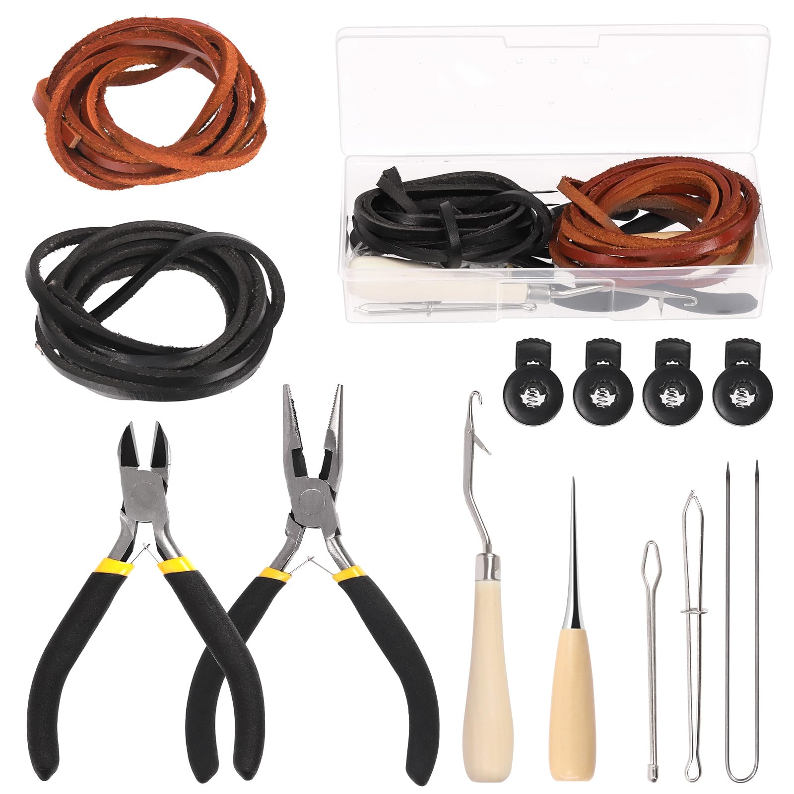 GLARKS Kit d'entretien de gants de baseball comprenant 2 lacets en cuir de 200 cm, 4 verrous de gants, 5 outils de laçage et 2 pinces pour gants de baseball, softball
