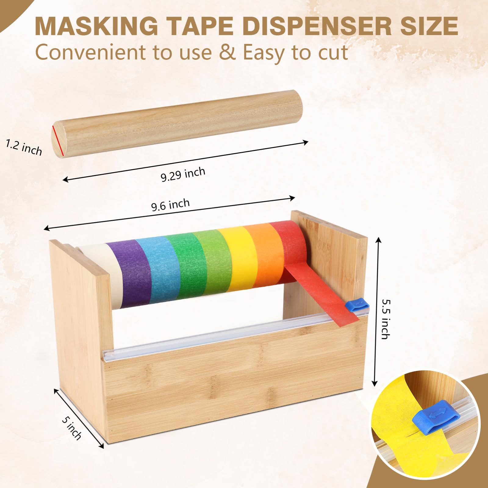 Dispensador de cinta adhesiva de madera de 9.6 x 5.5 x 5 pulgadas, dispensador de cinta para manualidades, dispensador de cinta multirollo, dispensador de cinta, soporte de rollo de cinta para niños,