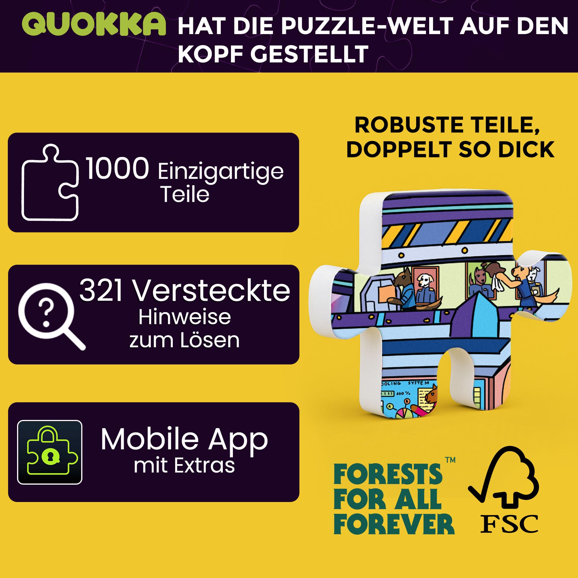 Puzzle für Erwachsene 1000 Teile – 1000-Teile-Puzzles für Erwachsene | 3er-Puzzleset in hochwertiger Box – Desert Whirl, Galactic Tails, Hotel Wildeluxe – Herausforderungen – Eindrucksvolle Tier-