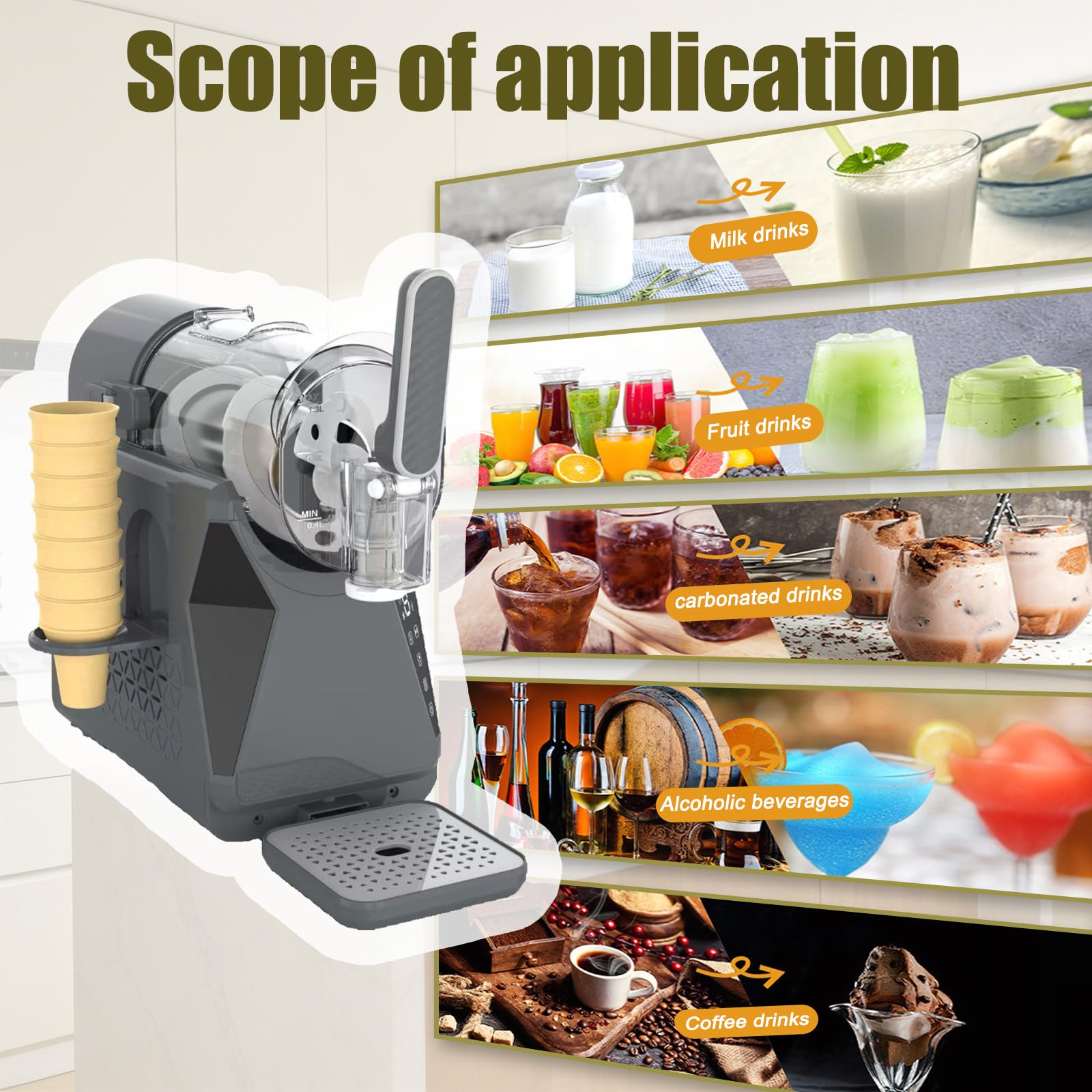Máquina de Bebidas Congeladas Profesional, Máquina de Granizado, Dispensación Rápida de Hielo, Salida Suave, Puede Hacer Smoothies, Batidos, Cócteles Congelados, Helados, Adecuada para Cocinas