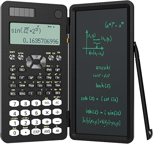 Calculadora científica con tableta de escritura, ROATEE 991 MS Calculadora científica plegable de 2 líneas con bloc de notas, suministros de escuela
