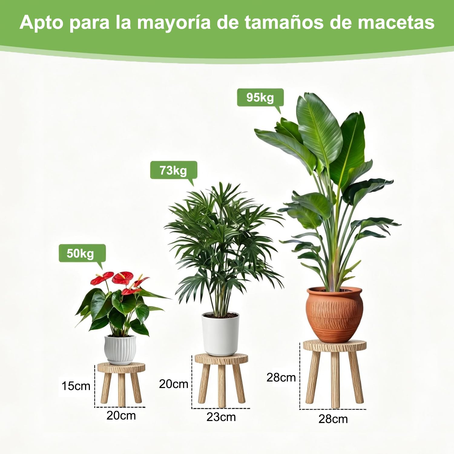 FUSHITON 3 Banquitos para Plantas Redondos de Interior, Juego en Marrón Claro, Mesa Jardinería & Soporte Esquina, Estante Alto para Dormitorio, Oficina