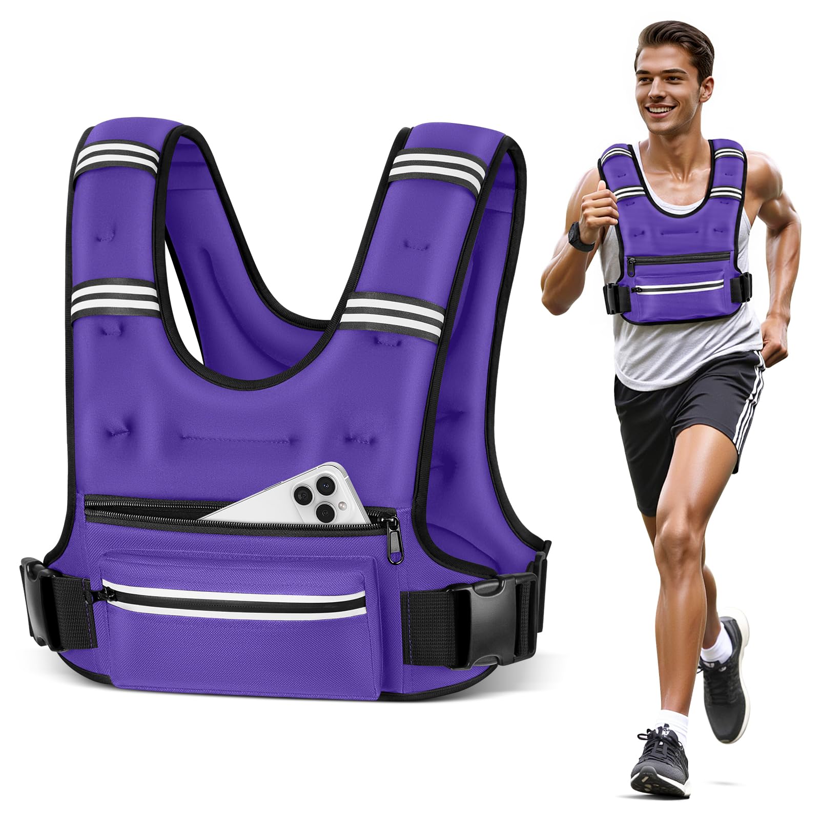 Gilet ponderato per donne e uomini, 8 12 16 9 kg gilet ponderato con tasche portaoggetti, gilet da arrampicata con striscia riflettente, cinghie regolabili, gilet per pesi, per corsa