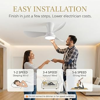 LEONTYNE Ceiling Fan with Light Remote, 22W 2200LM Dimmable LED 3000K-6500K, 6 Speed Quiet Reversible DC Motor, Timer Memory, Low Profile Fan Light for UK Small Bedroom Kitchen Living Room,31 Inch [Energy Class E]