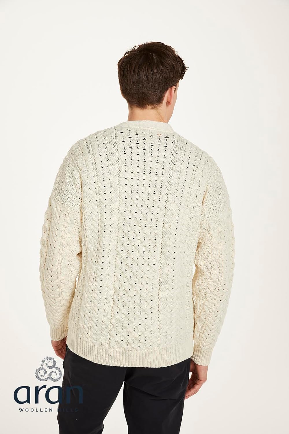 Aran Woollen Mills Men's Irish Cable Knit Cardigan Sweater, 100% Soft Merino Wool, V-Neck Buttoned with Pockets, Clare Island - Image 5