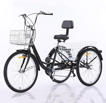 7 Speed Adult Trike Trike with Front and Rear Removable Wheels Basket for Women, Men, Seniors, Men, 24" Cruiser Trike, Recreation, Shopping, Travel