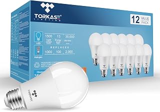 Torkase LED Bulbs 12-Pack, 100W Replacement A19 Light Bulb, 13W Extra Bright Lightbulbs, UL Listed 30000 Hours Lifespan, E26 Medium Base, 5000-Kelvin Daylight White, Flicker Free & Eye-Friendly