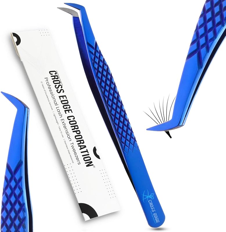 Pinça para extensão de cílios com ponta de fibra Cross Edge Corporation CEC-57, 12 cm, acabamento azul, 1 unidade