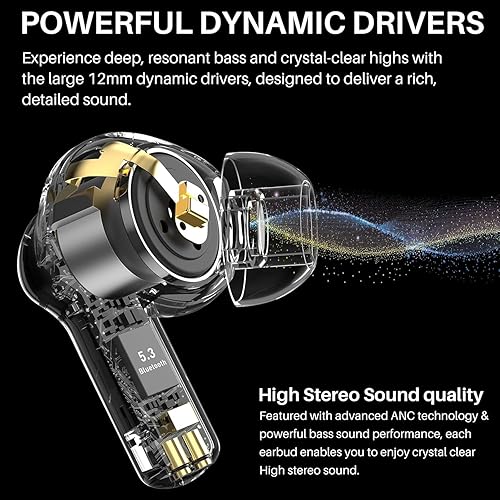 Miniatura 2 de TOZO Auriculares inalámbricos híbridos con cancelación activa de ruido con 6 micrófonos AI Clear Call Ear Buds 68H Playtime con pantalla LED, 32