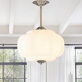 Antique Milk Glass Ceiling Light Fixture - 15 Inch Vintage Milk Glass Pe...