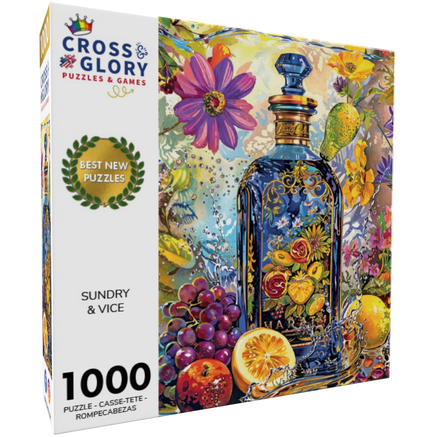 Cross & Glory - Sundry & Vice: Opulent Botanical Gin Bottle - 1000 Piece Jigsaw Puzzle for Adults | Fruitful Elixir Gin Garden Gala | Challenging & Vibrant