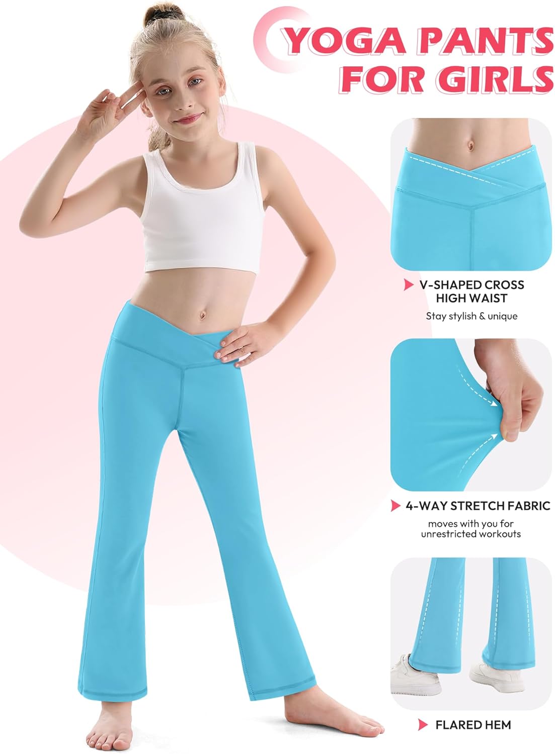 Girl's Leggings Flare Pants Cross High Waisted Yoga Bootcut Pants Toddler Kids Youth Full Length Bell Bottoms Legging - Image 7