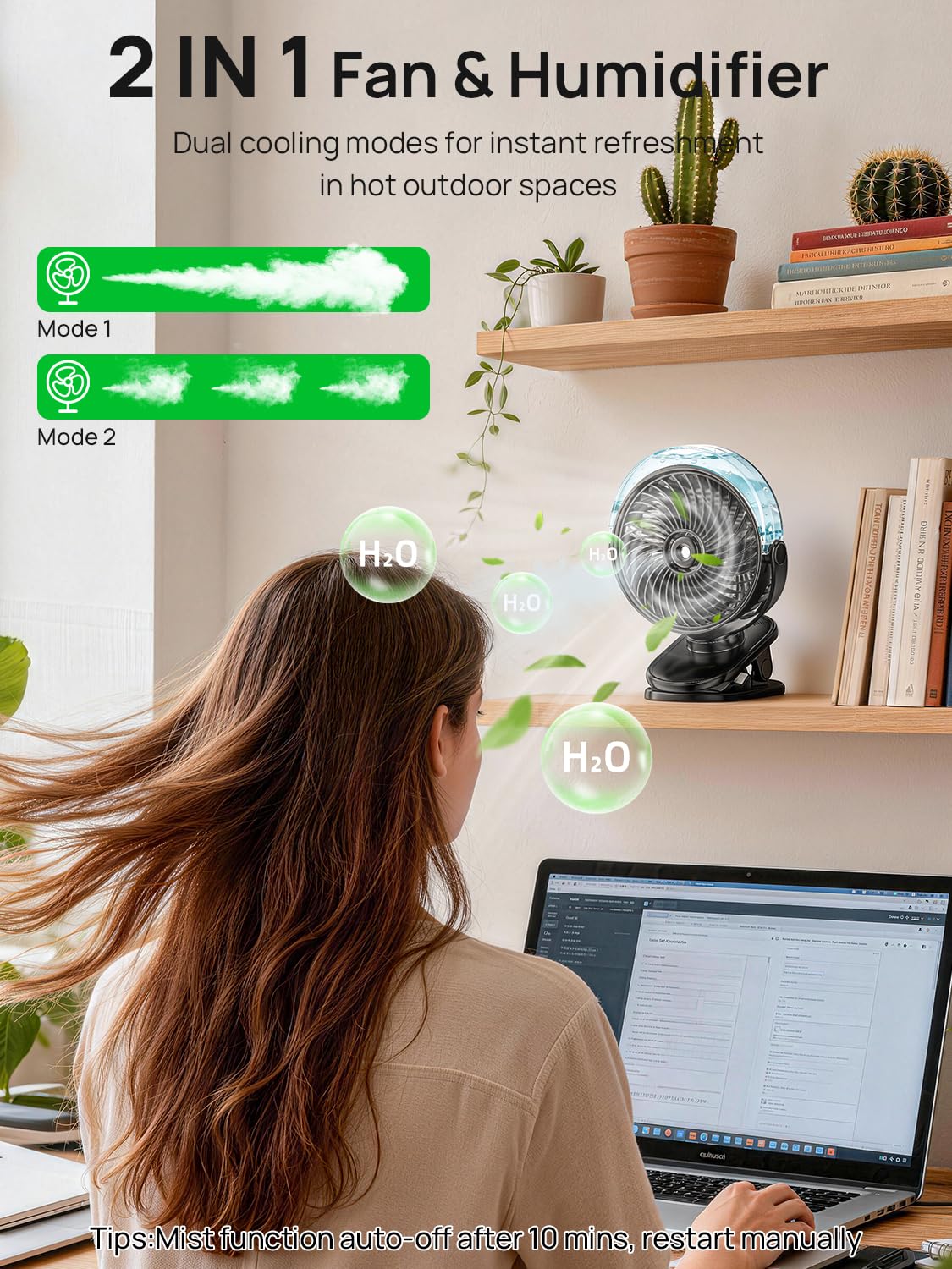 Ventilateur à Pince avec Brumisateur, Petit Ventilateur Portable USB Rechargeable, 4 Vitesses, Rotation à 360°, Clip Silencieux Table Fan Silencieux pour Bureau, Pour Maison, Poussette