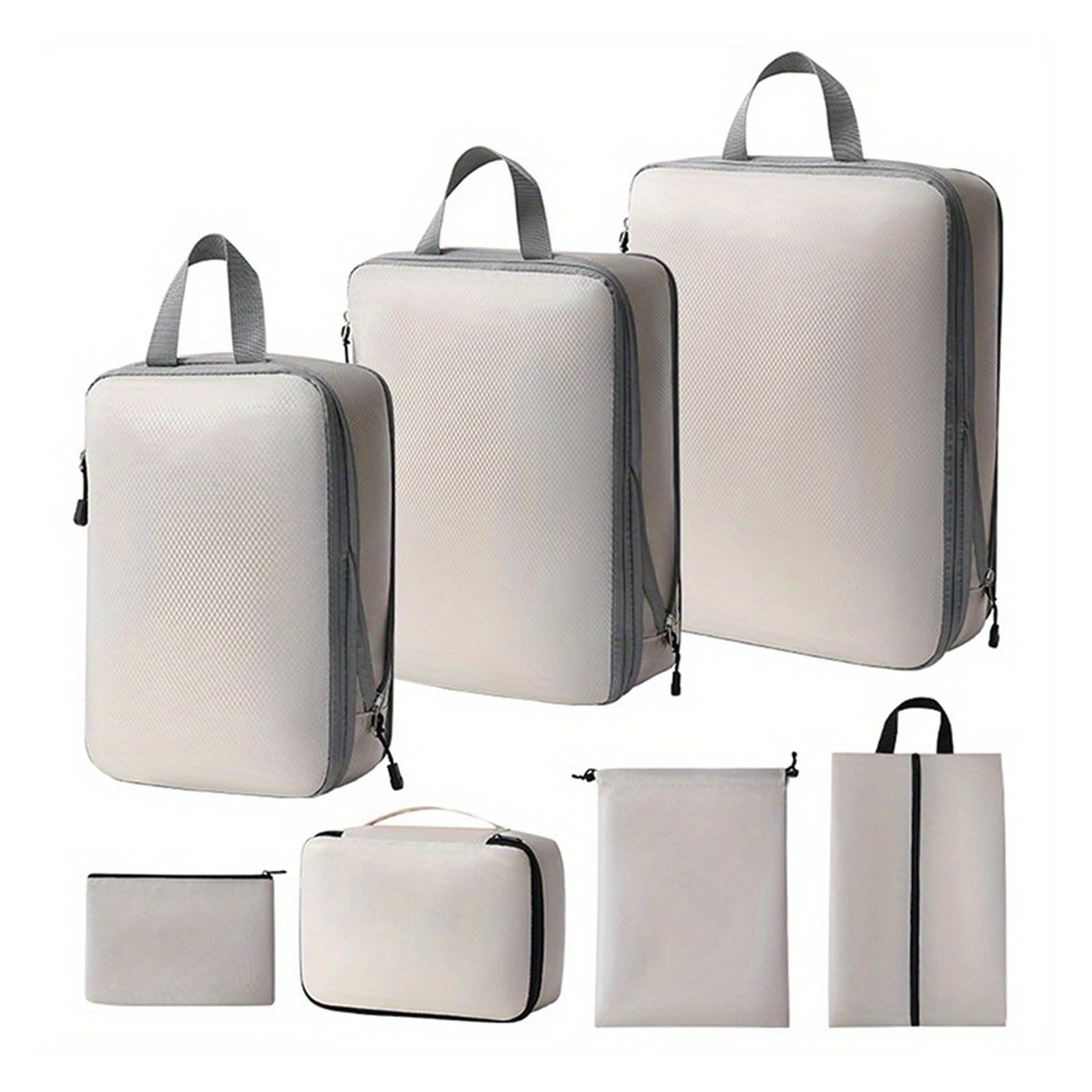 Luggage Organiser Set 7-Piece Travel Organizer Set Compression Packing Cubes, Versatile Lightweight Packaging Luggage Bags For Women(Beige)