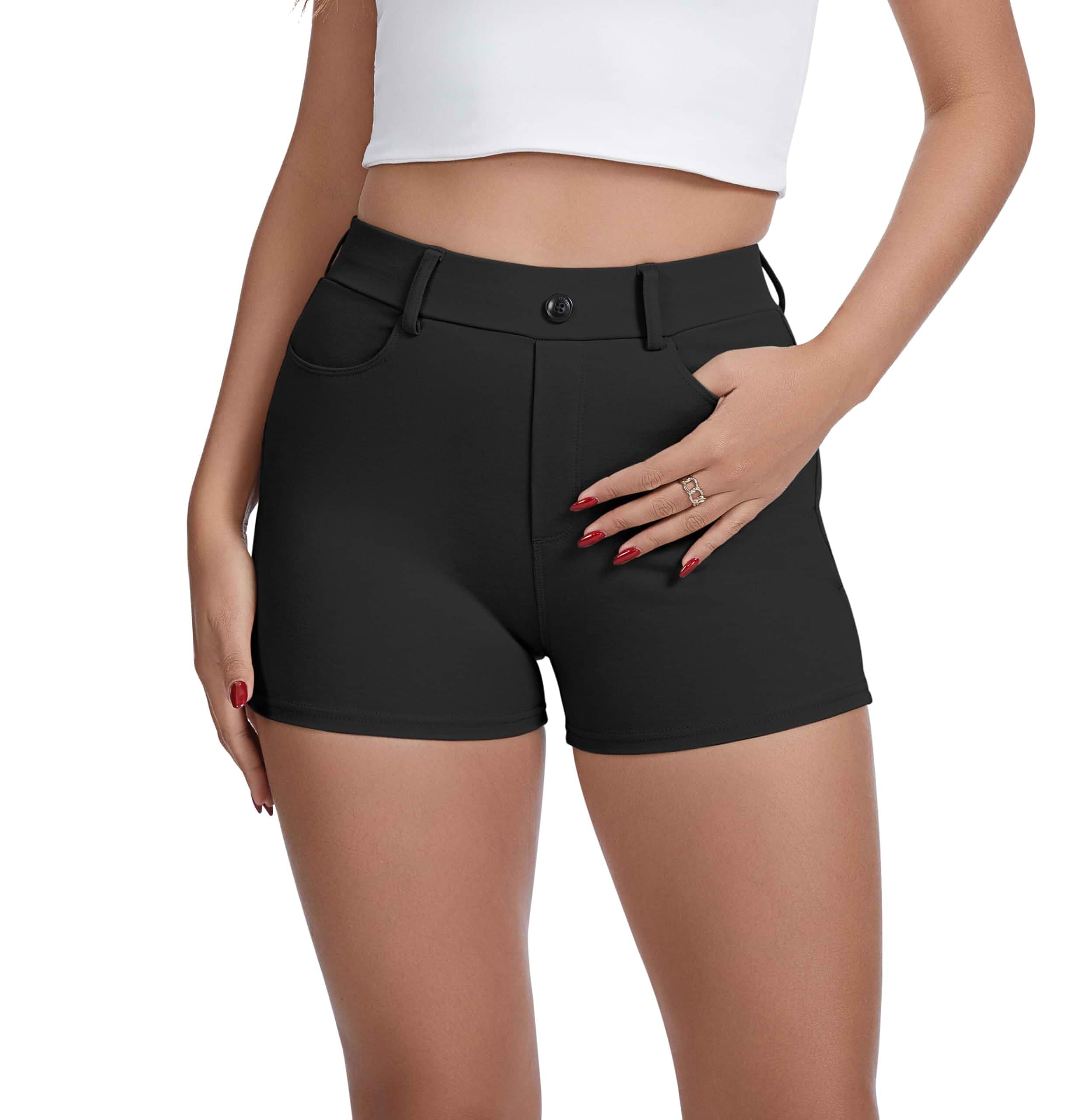 VIMPEP Women’s Classic Skinny Yoga Dress Shorts, High Waisted Stretchy Business Casual Shorts with 4 Pockets 607 2.35" Inseam
